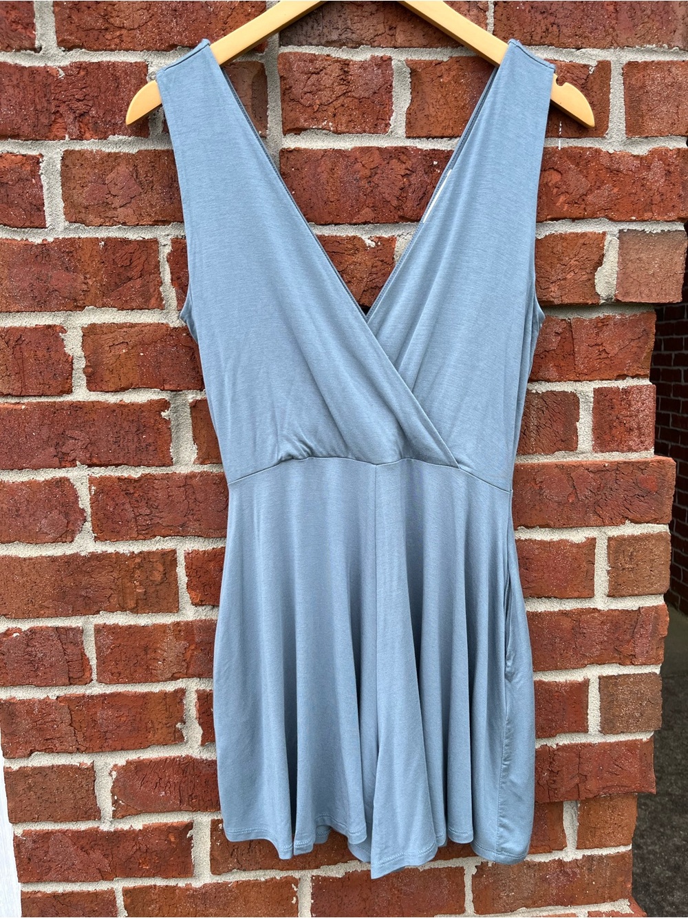 Light Blue V-Neck Sleeveless Wrap Romper
